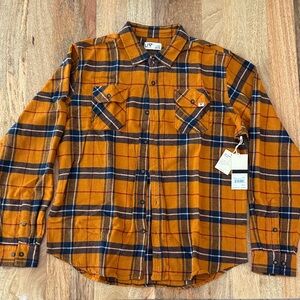 Men's Plaid Button-Down Shirt in Mustard and Navy